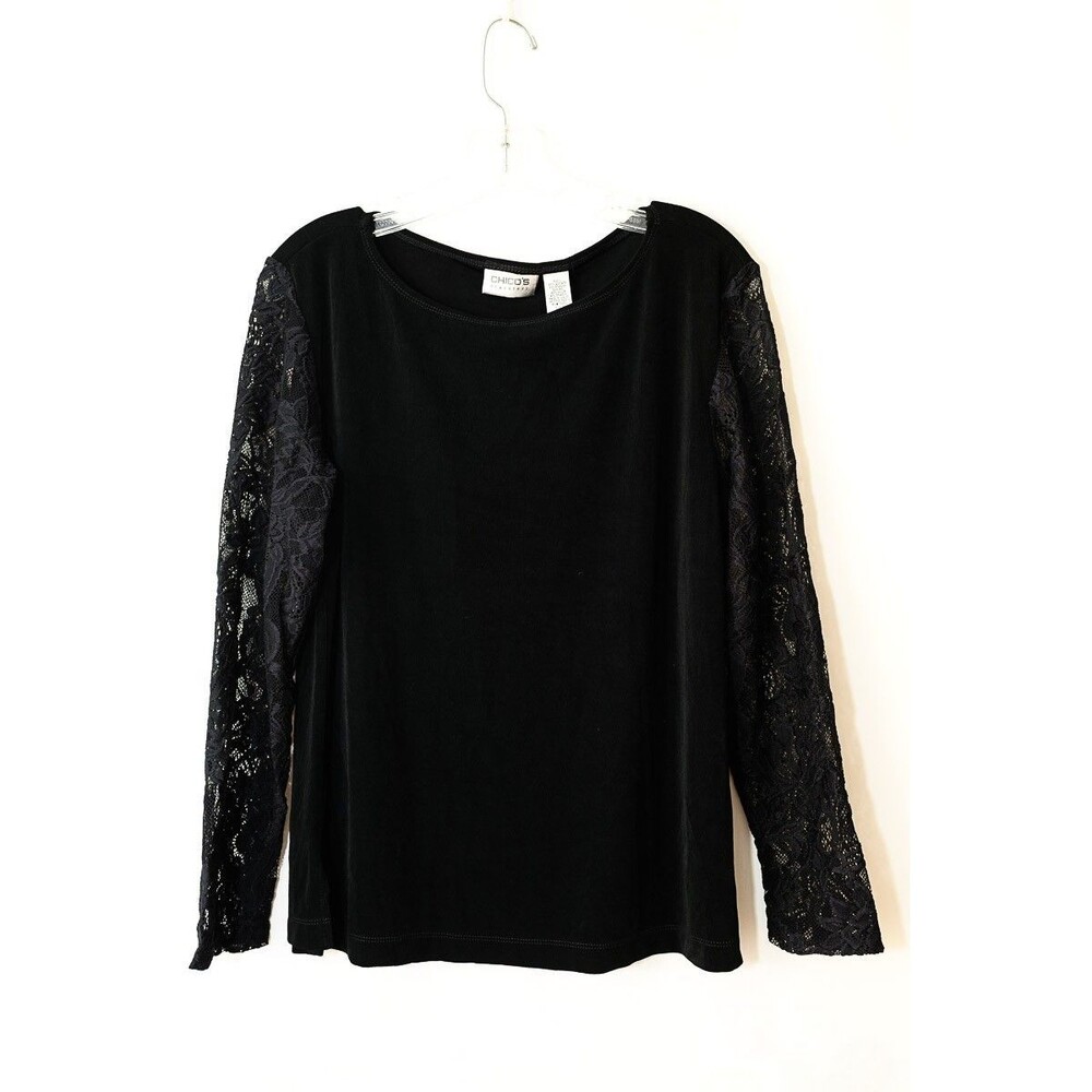 Chico's Travelers Camila lace sleeve blouse top 2‎ L 12 NEW witchy goth